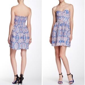 Parker Lily Print Fit & Flare Strapless Dress XS